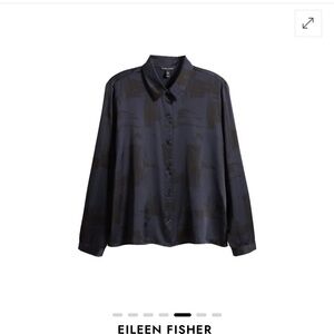 Eileen Fisher Blue Boxy Button Down Shirt with Notched Collar